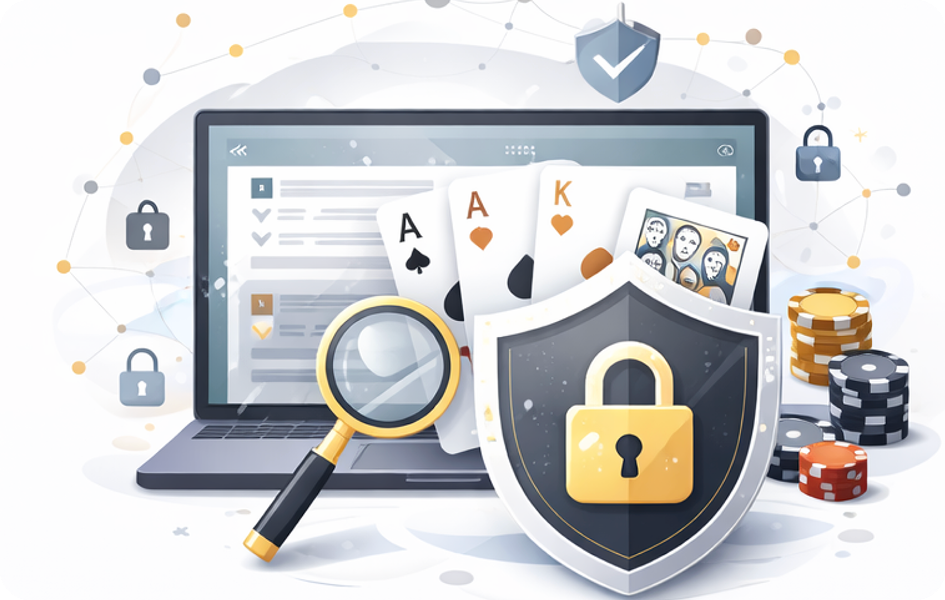 Cartes à jouer (As, Roi), échecs, loupe et bouclier avec cadenas — sécurité, analyse et stratégie